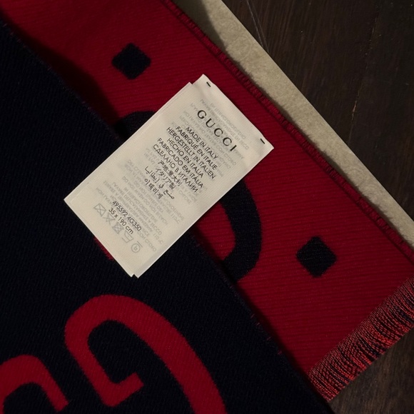 🍂BRAND NEW WITH BOX Gucci GG Jacquard Wool Silk Scarf (Thick) Red/Blue - Picture 8 of 14